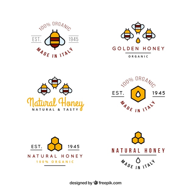 Colored organic honey logotypes in linear style