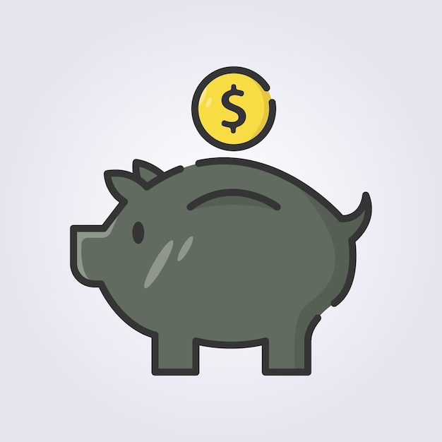 Vector colored outline piggy bank icon logo vector illustration design