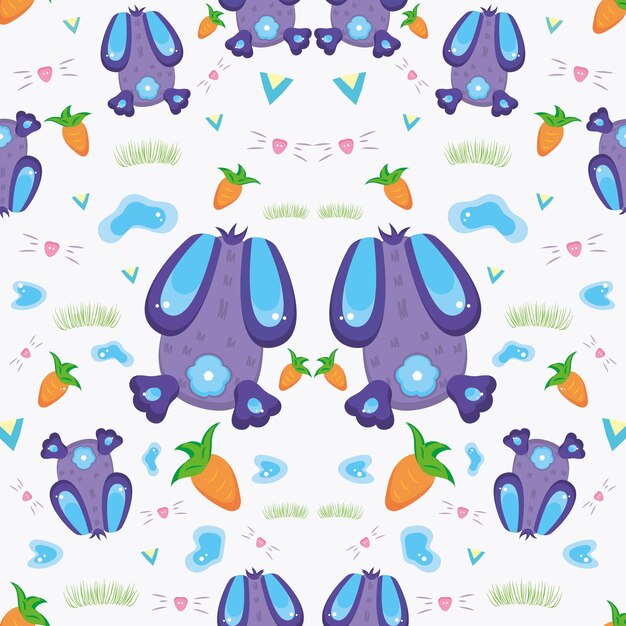 Colored pattern background with rabbits and carrots Vector illustration