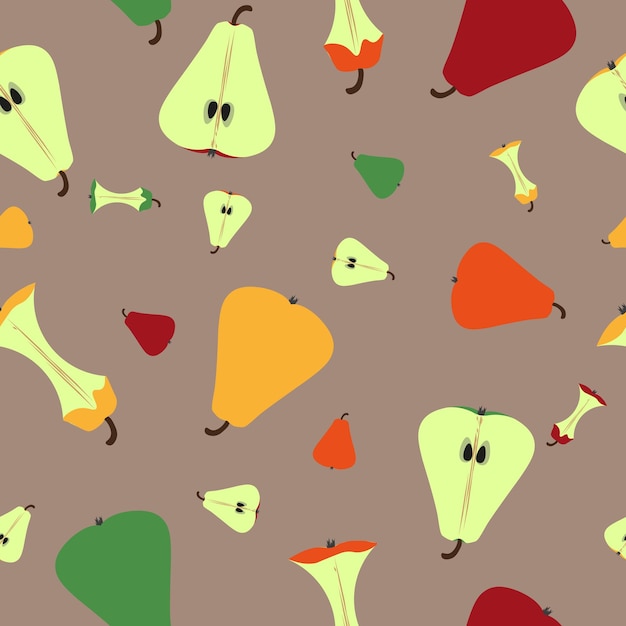 Colored pears and half a pear on a beige background