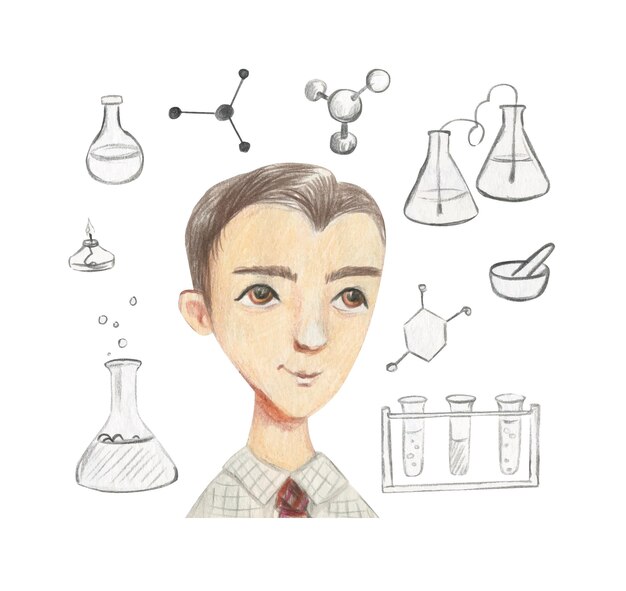 Colored pencil drawing of a portrait of a chemistry teacher