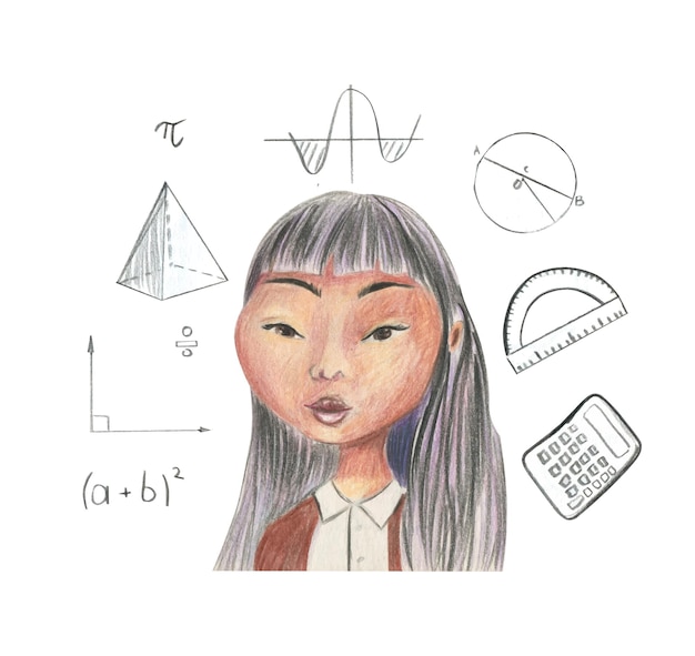 Colored pencil illustration of a portrait of a math teacher