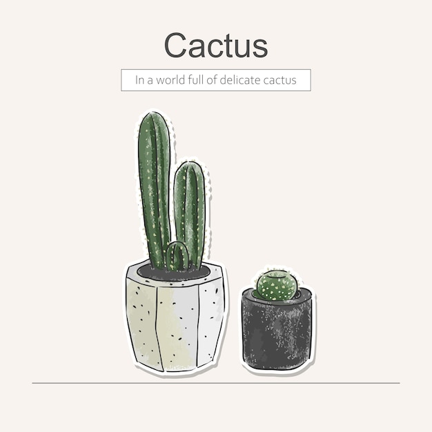 Vector colored pencil with catus