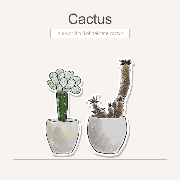 Vector colored pencil with catus