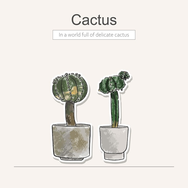 Vector colored pencil with catus