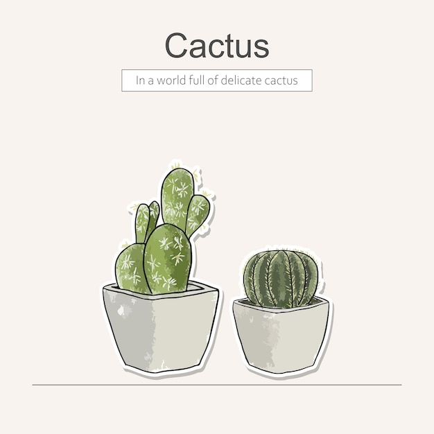 Vector colored pencil with catus