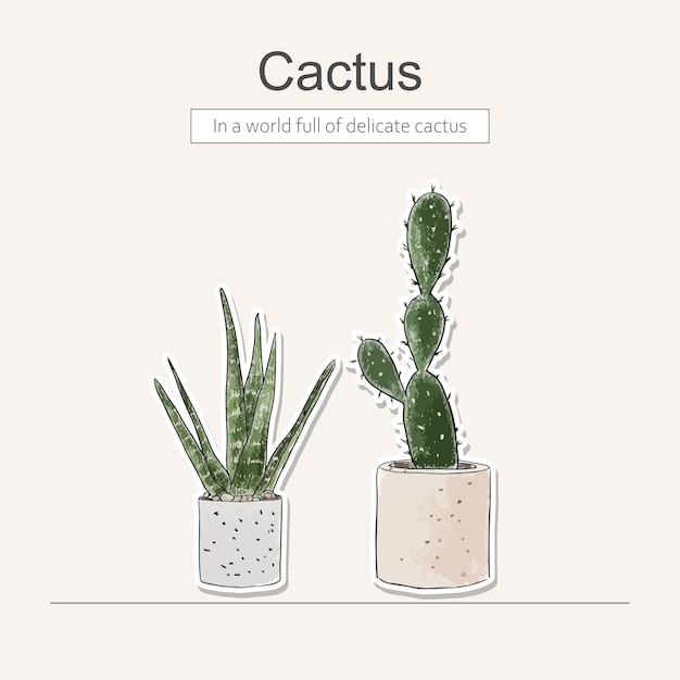 Vector colored pencil with catus