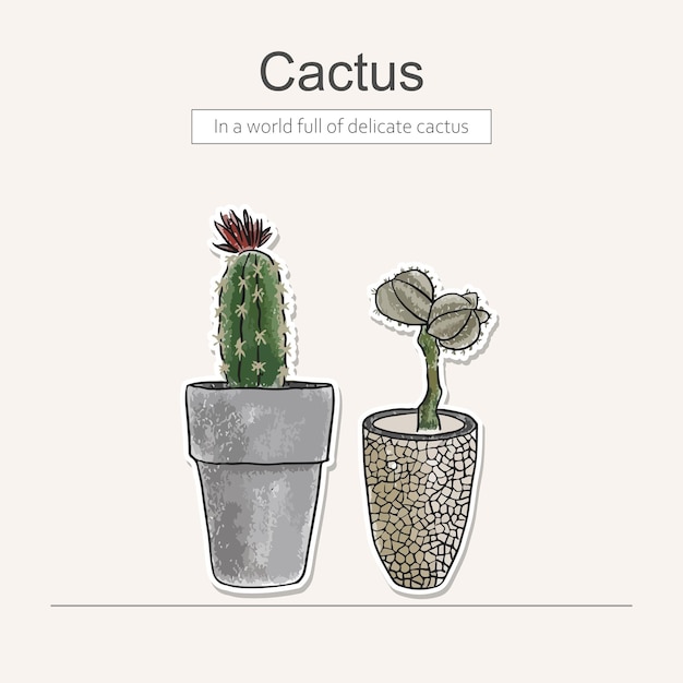 Vector colored pencil with catus