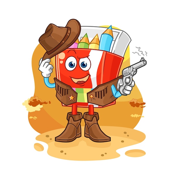 Colored pencils cowboy with gun character vector