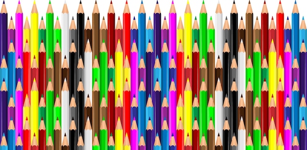 Vector colored pencils crayons laying in row wave line made by pencil tips set of crayons