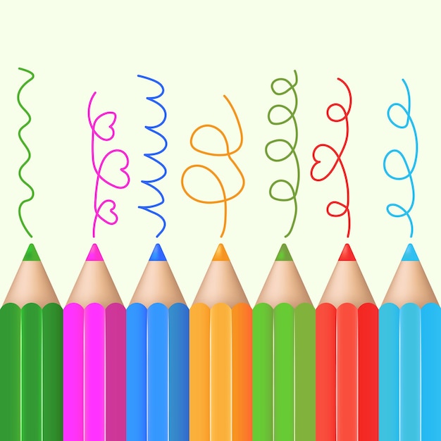 Цветные карандаши, нарисованные разноцветными линиями