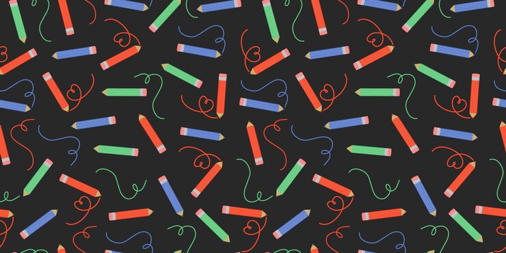 Vector colored pencils and drawn lines seamless pattern line heart shape zigzag drawn pencil stationery