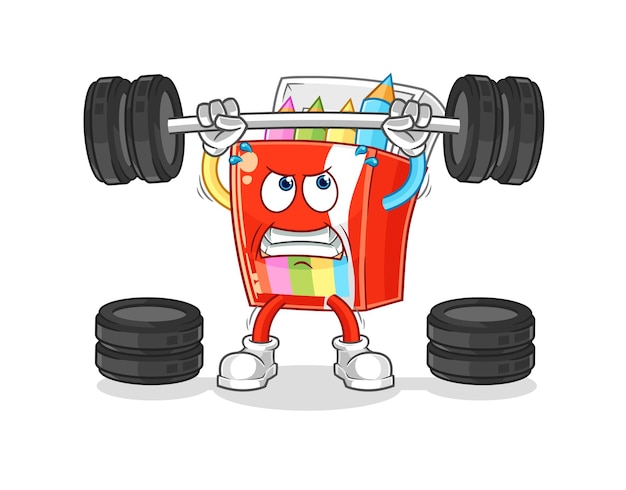 Colored pencils lifting the barbell character cartoon mascot vector