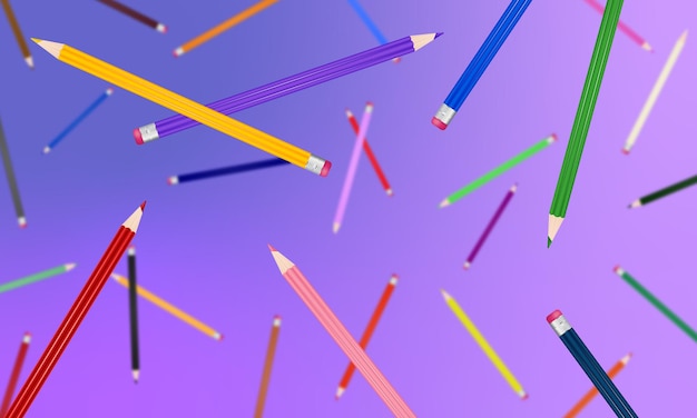 Colored pencils on a white background Falling pencils On a colored background Vector illustration