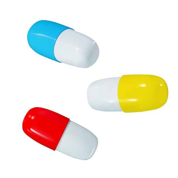 Vector colored pills and capsules in 3d rendering vector illustration