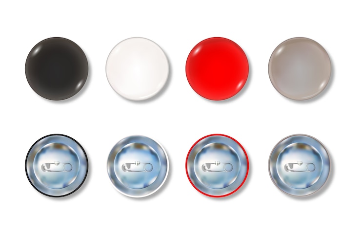 Vector colored pin button front and back side set