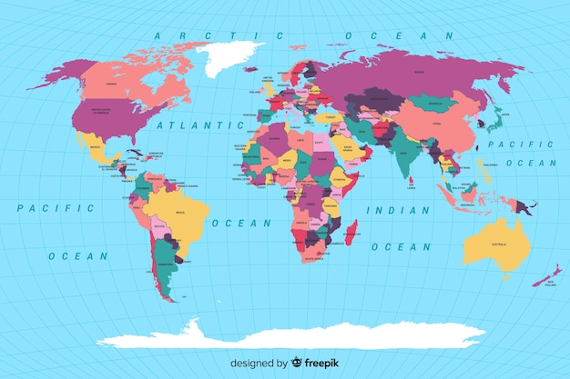 Colored political world map