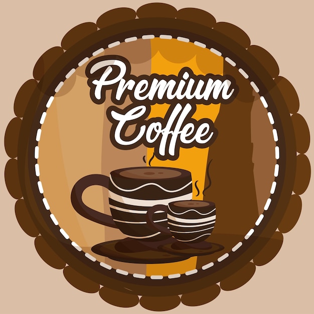 Vettore etichetta colorata caffè premium con tazza di caffè vector