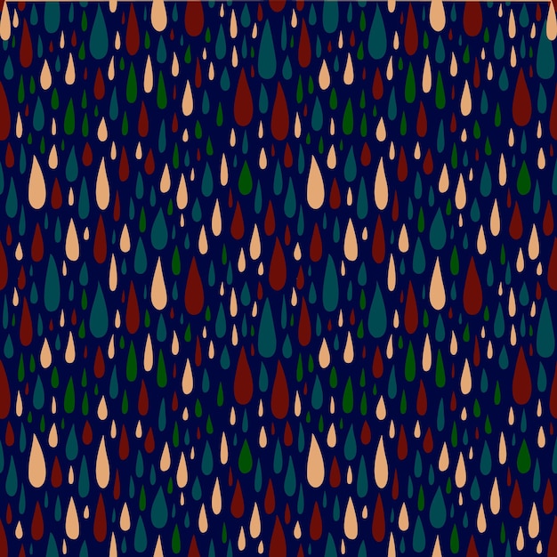 Gocce di pioggia colorate su sfondo blu scuro motivo senza cuciture design per striscioni di imballaggio con stampa di involucri tessili illustrazione vettoriale