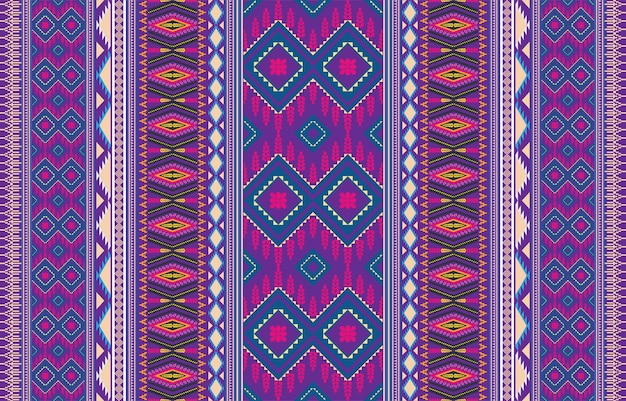 Цветной ретро вектор племени навахо бесшовный узор. Причудливая геометрическая художественная печать ацтеков. Обои