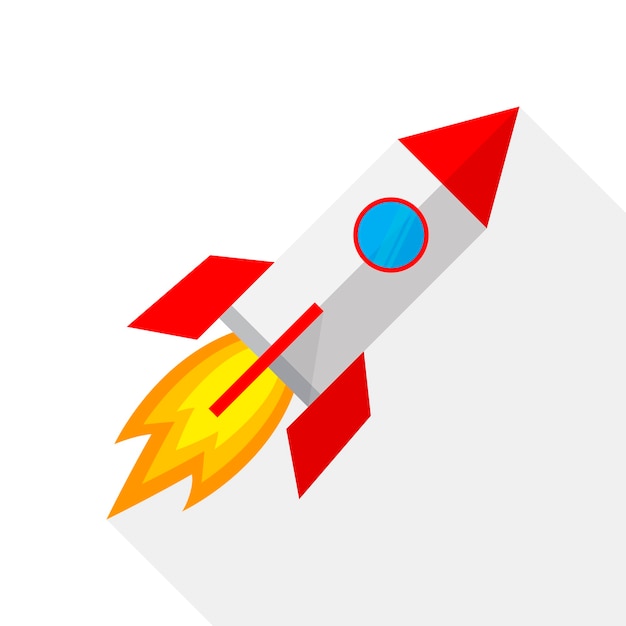 Colored rocket ship icon in flat design isolated on white