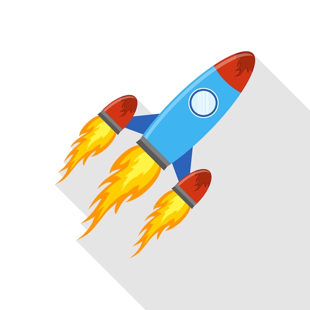 Colored rocket ship icon in flat design