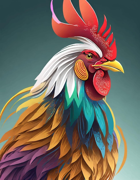 Vector colored rooster 3d