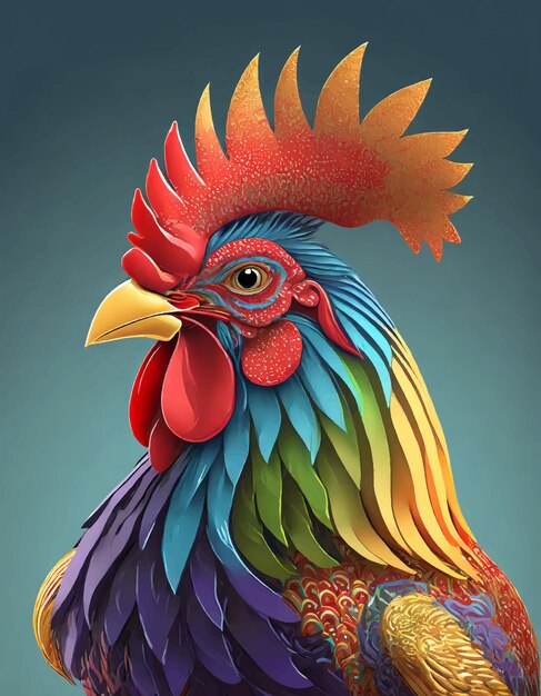 Vector colored rooster 3d