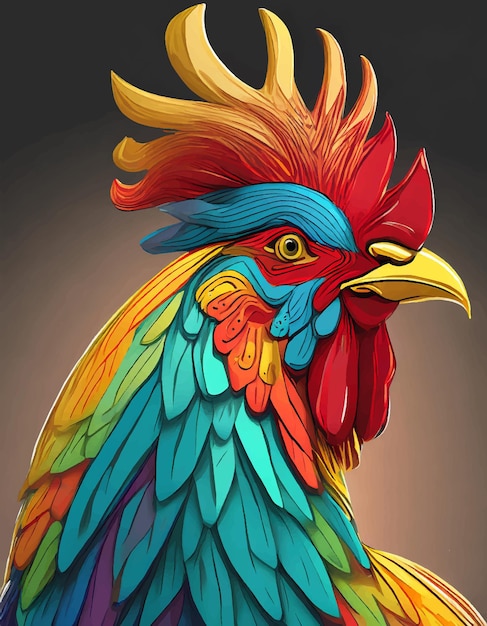 Vector colored rooster 3d