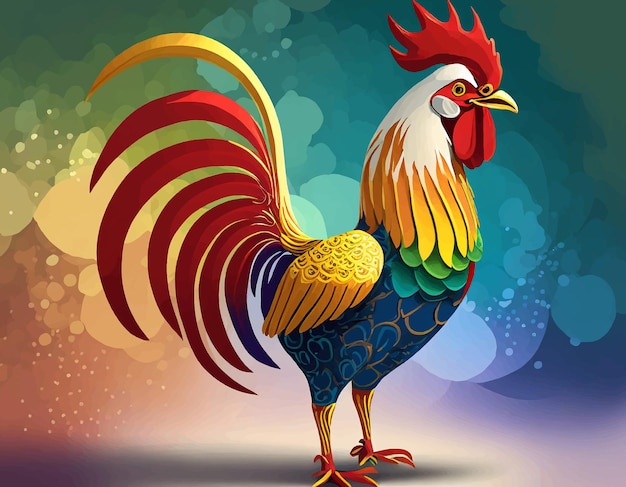 Vector colored rooster 3d