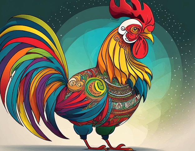 colored rooster 3d