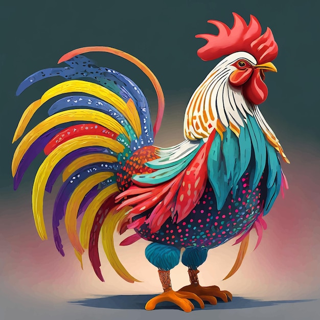 Vector colored rooster 3d