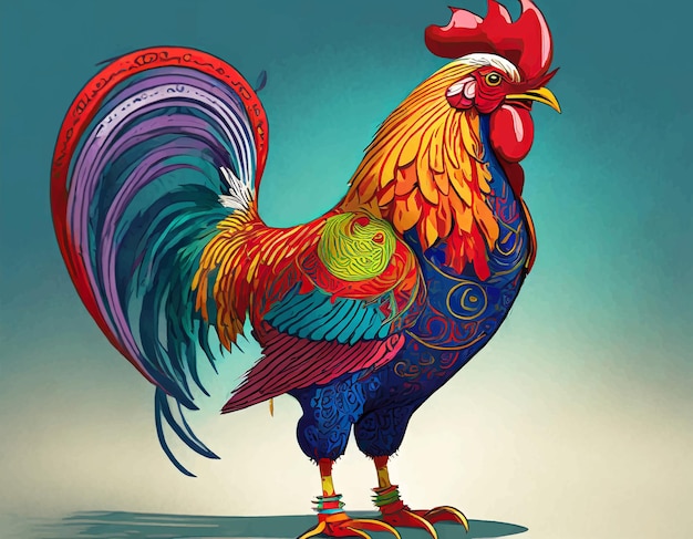 Vector colored rooster 3d