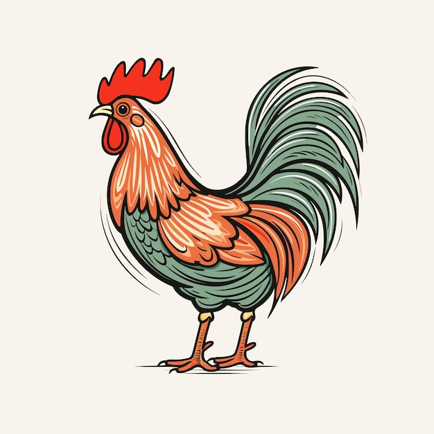 Un gallo colorato illustrazione vettoriale gallo un gallo colorato e luminoso come design del modello del logo dell'icona