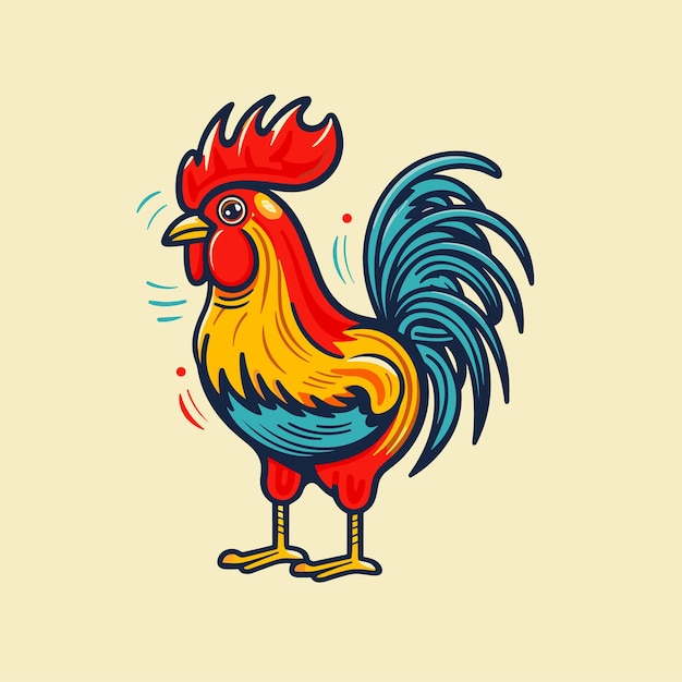 A colored Rooster Vector illustration cock A bright colorful rooster as icon logo template design