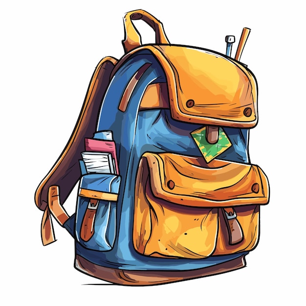colored school backpack education and study back to school Cartoon Style