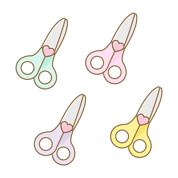 Vector colored scissors cartoon vector icon set