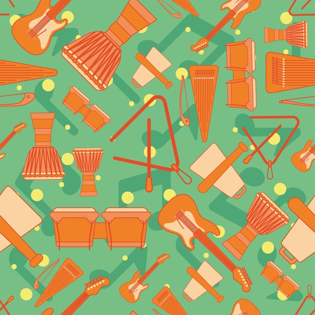 Colored seamless pattern background with musical instruments Vector