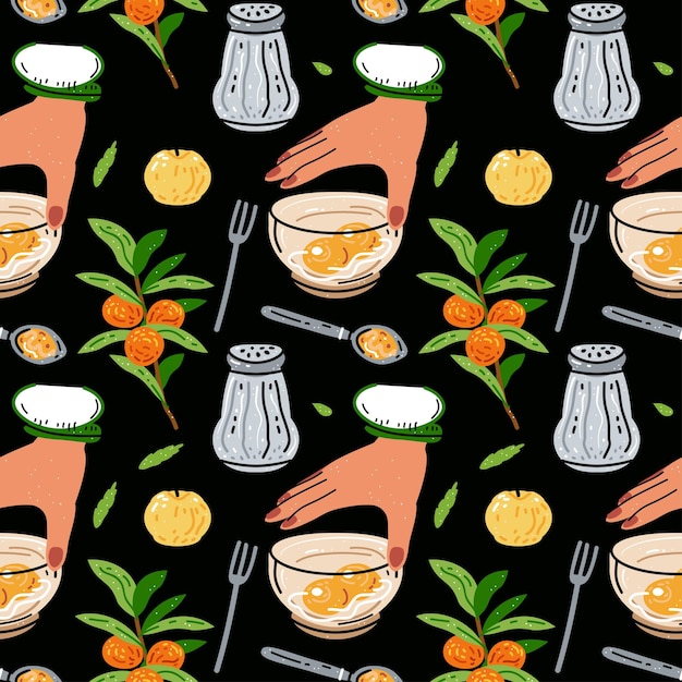 Colored seamless pattern of food and drink For the menu