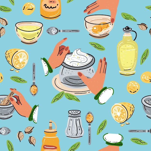 Colored seamless pattern of food and drink for the menu