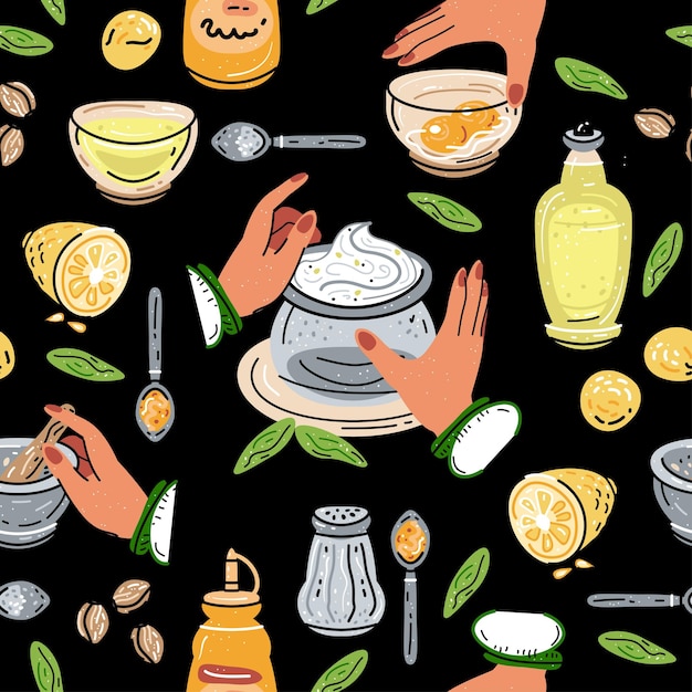 Цветной бесшовный рисунок еды и напитков для меню