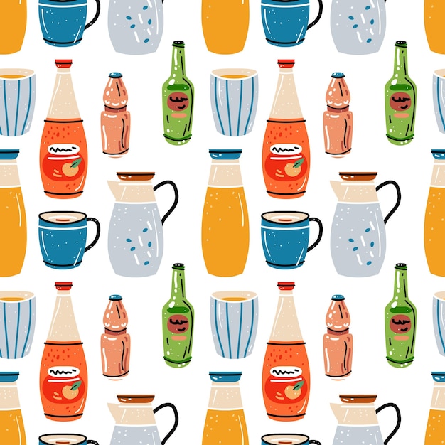 colored seamless pattern with bright colorful crockery