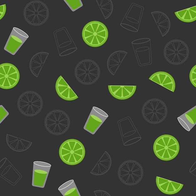 Colored seamless vector pattern of tequila shots with ltme