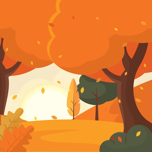 Colored seasonal autumn landscape scenario vector illustration