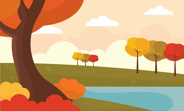 Colored seasonal autumn landscape scenario vector illustration