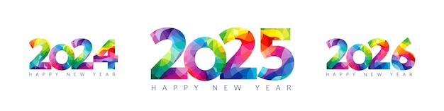 Colored set 2024 2025 2026 logo happy new year 20 24 25 26 number calendar title concept