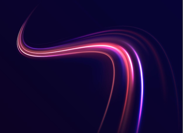 ベクトル スパイラル波の色付きの光沢のある火花曲線を描いた明るいスピード ラインが渦巻く光沢のある波状のパス