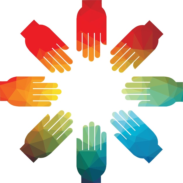 Vector colored silhouette of hands together isolated on transparent background