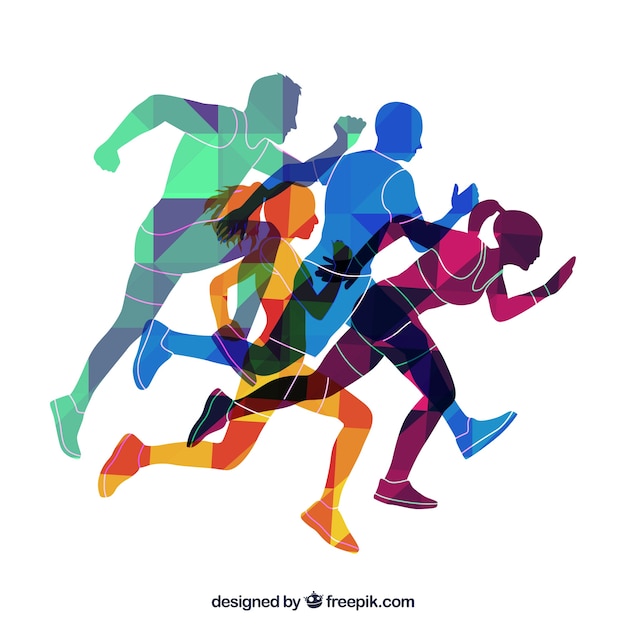 Vector colored silhouettes of runners