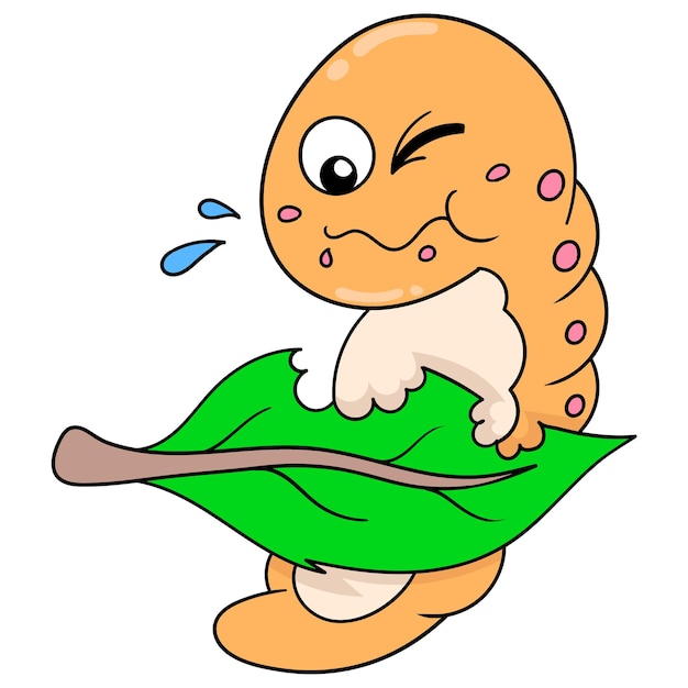 Colored silkworms people are eating leaves for metamorphosis, vector illustration art. doodle icon image kawaii.